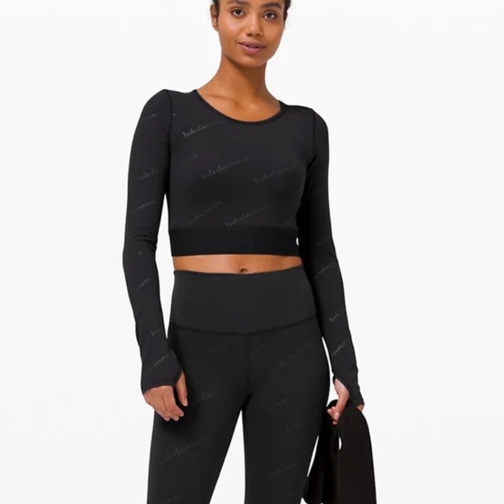 Lululemon Wunder Train Long Sleeve Crop Top sz 8 holiday limited edition print